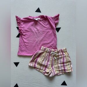 Zara|Baby girl cute summer set,pink tee & striped pull on shorts,size 18-24M•••